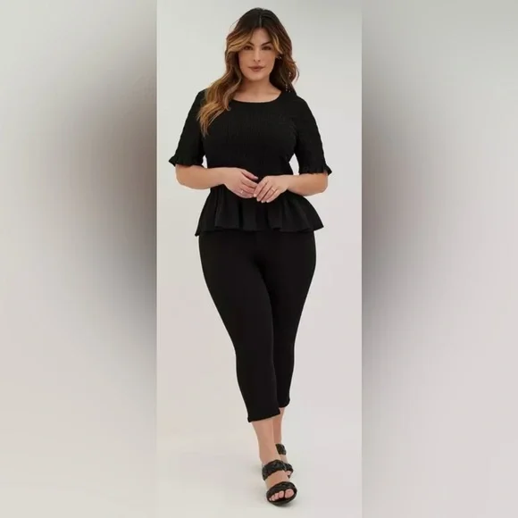 Torrid Black Smocked Peplum Blouse - Picture 2 of 7